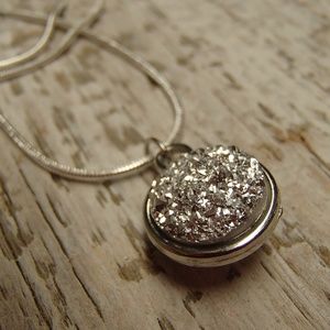 Druzy Silver Sterling Necklace BOHO minimalist